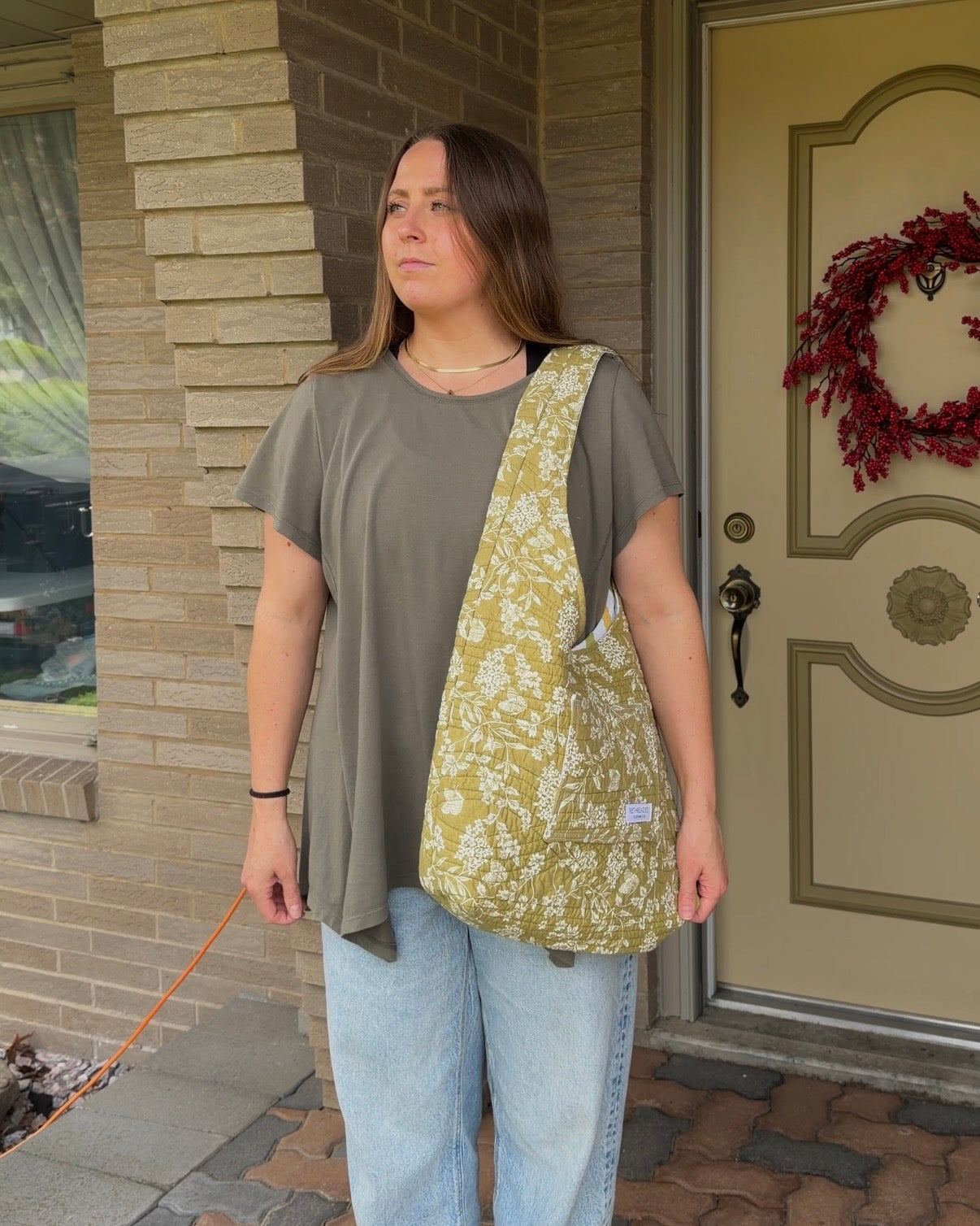 L - green floral hobo bag