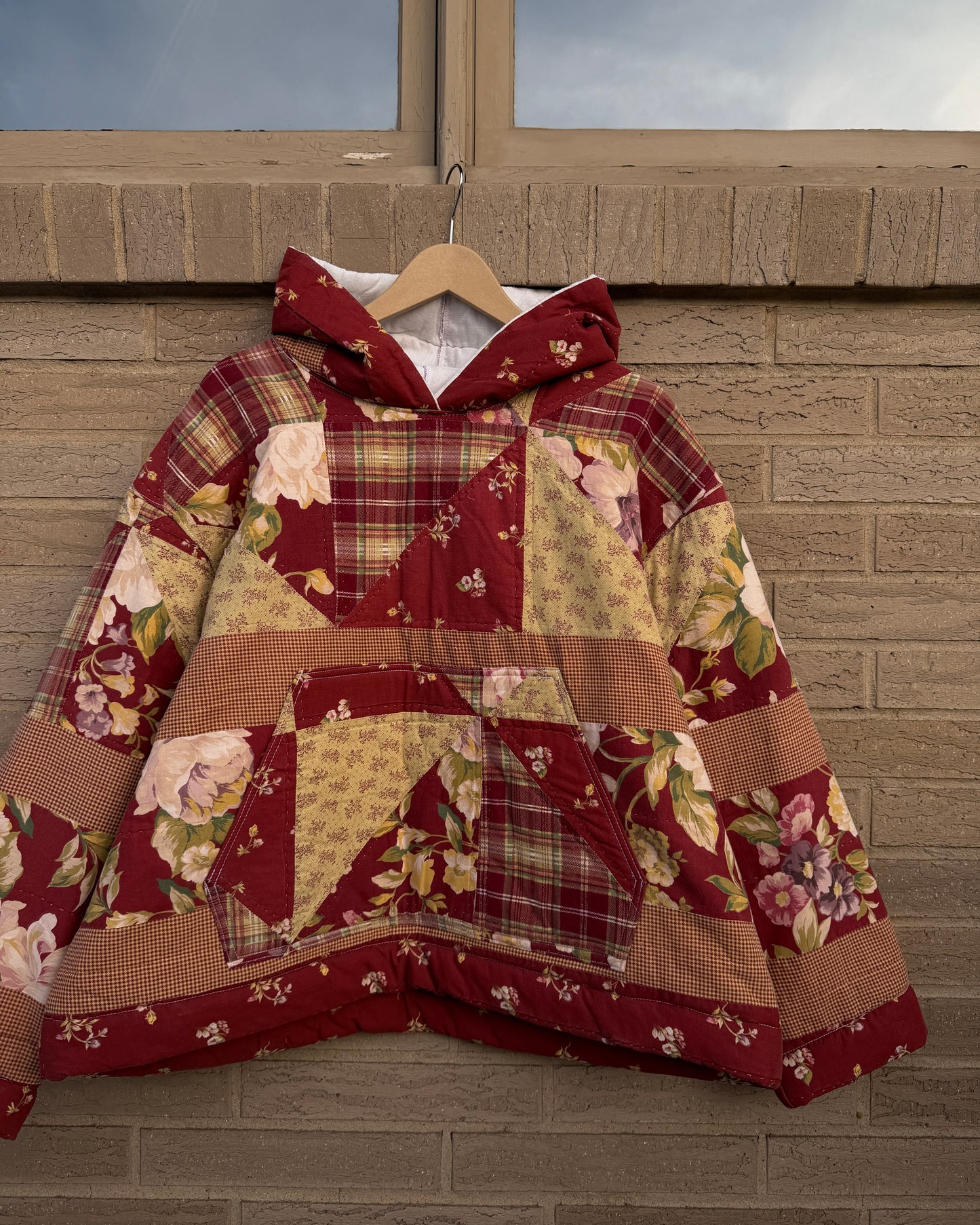 XL - red floral quilted hoodie