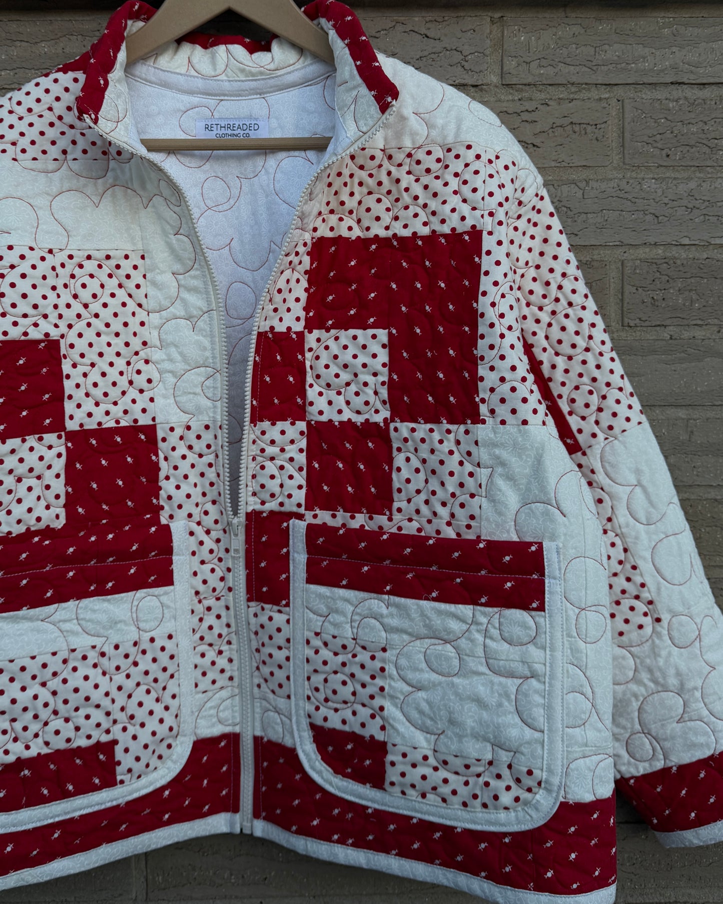 Red & White Quilted Jacket - M