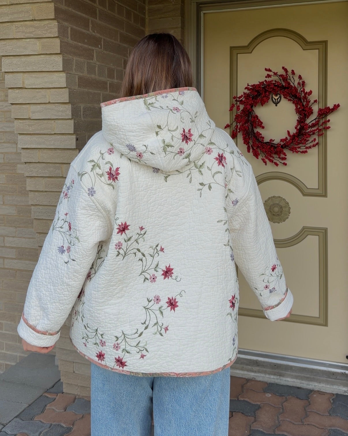 L - Floral Embroidered Hoodie