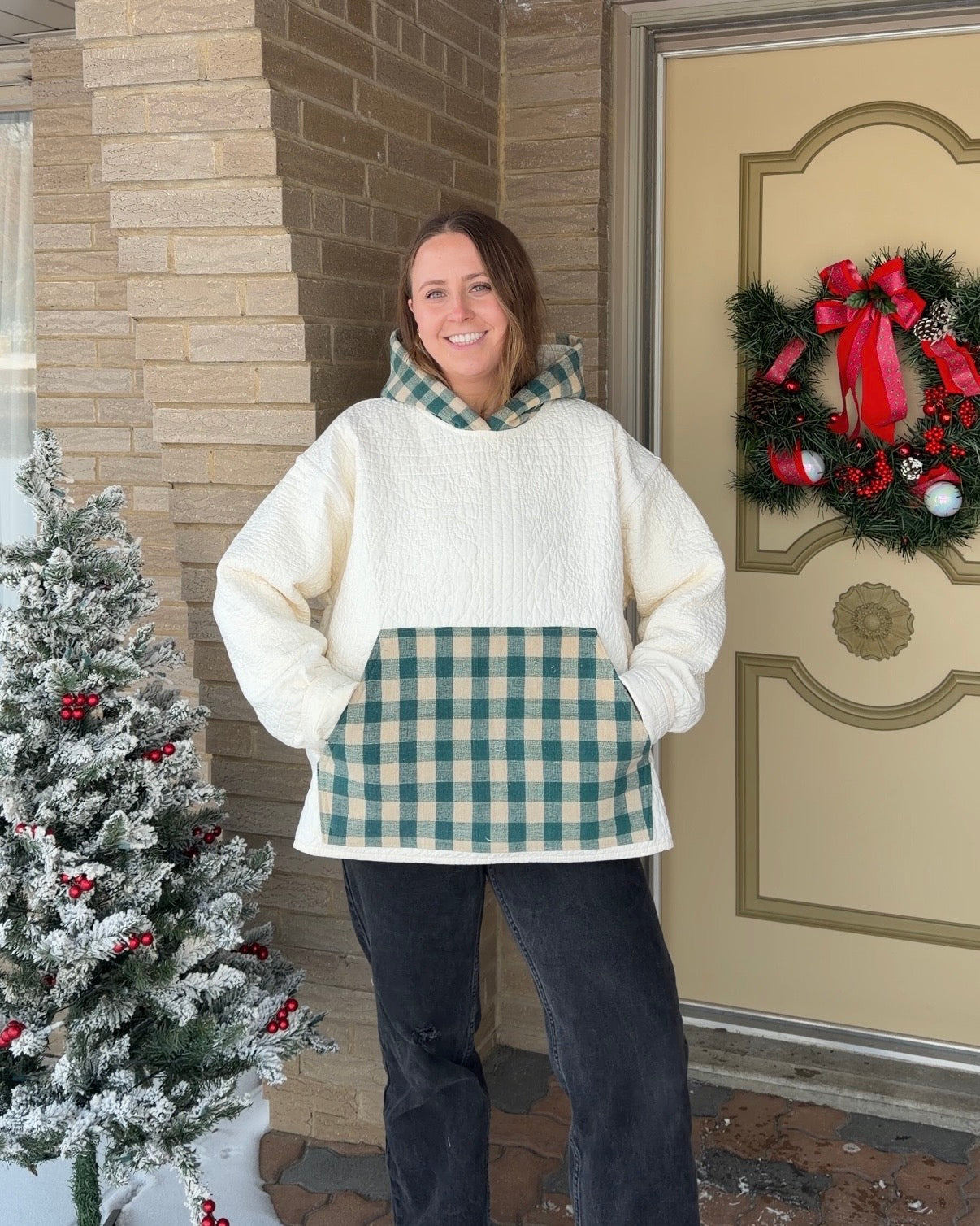 L/XL - gingham & quilted combo jacket