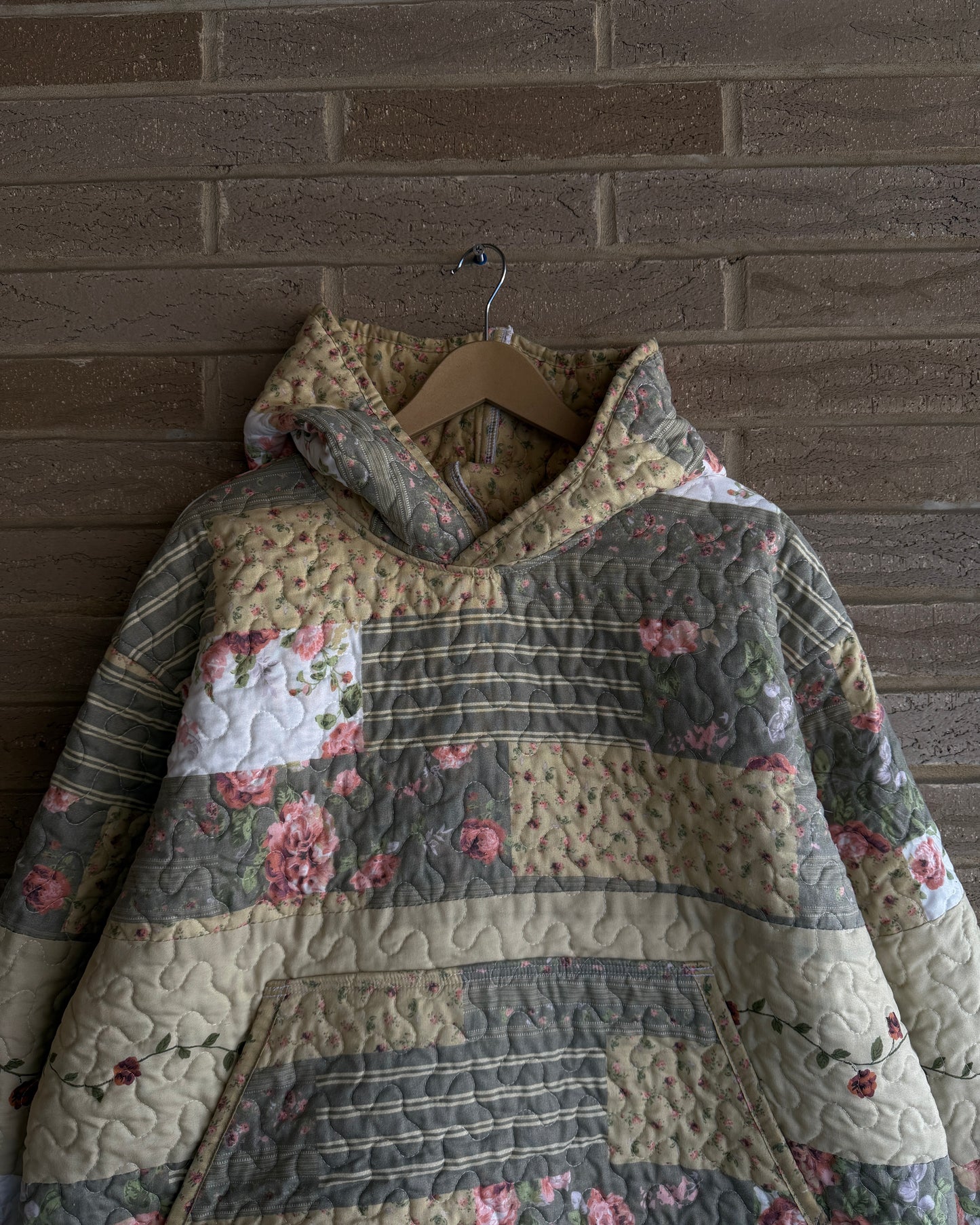 XL - Floral Tan Quilt Hoodie