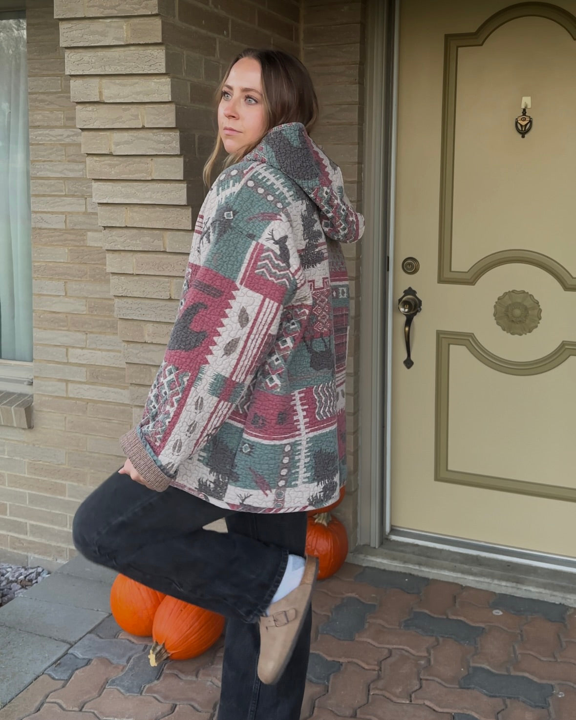 Deer/Bear Quilted Hoodie - XL