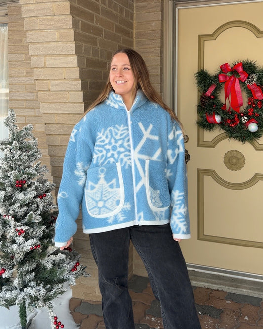 L - blue snowflake jacket