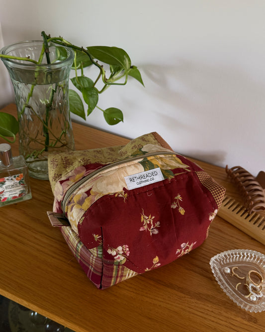 reds floral quilted makeup bag