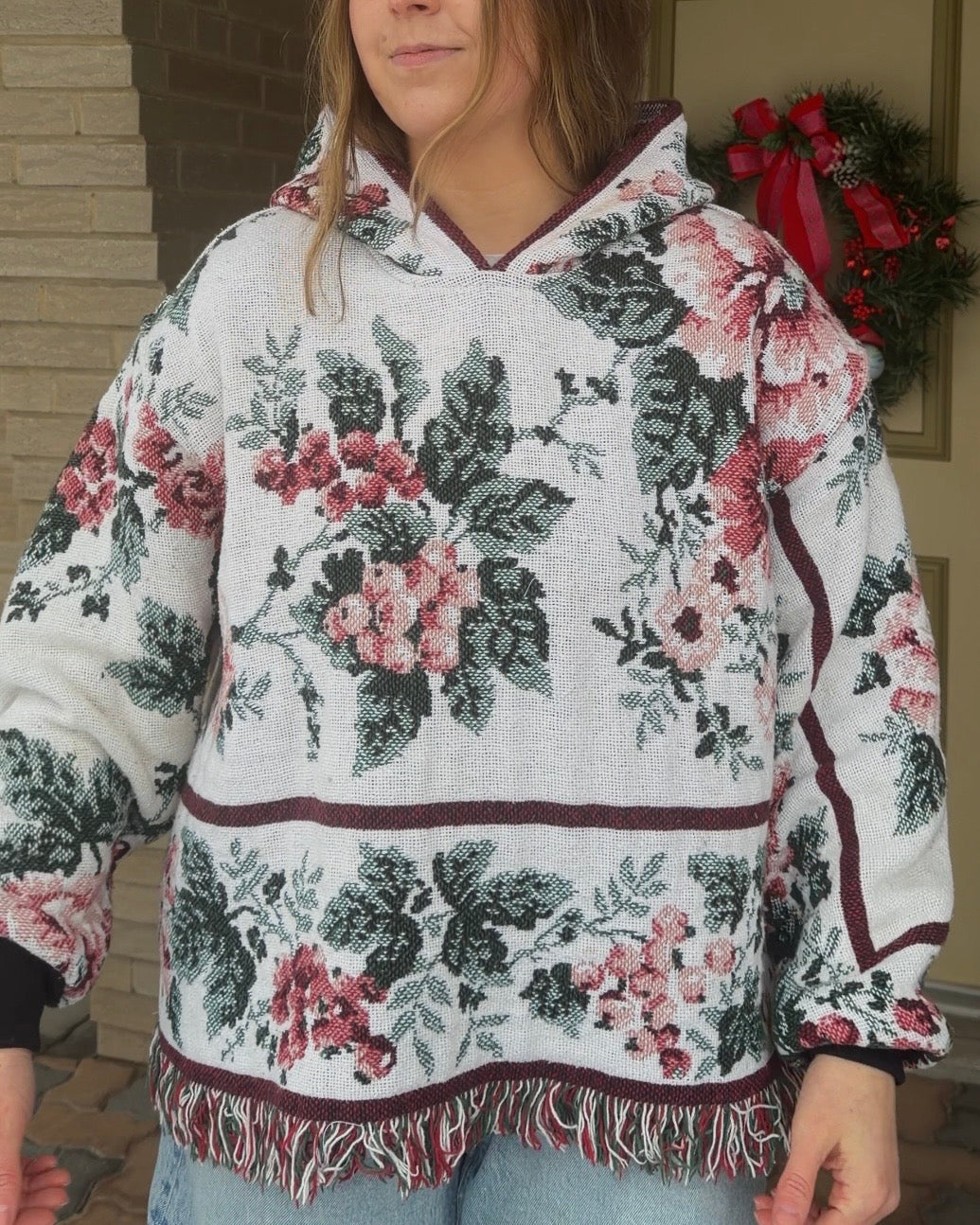 L - Floral Woven Hoodie