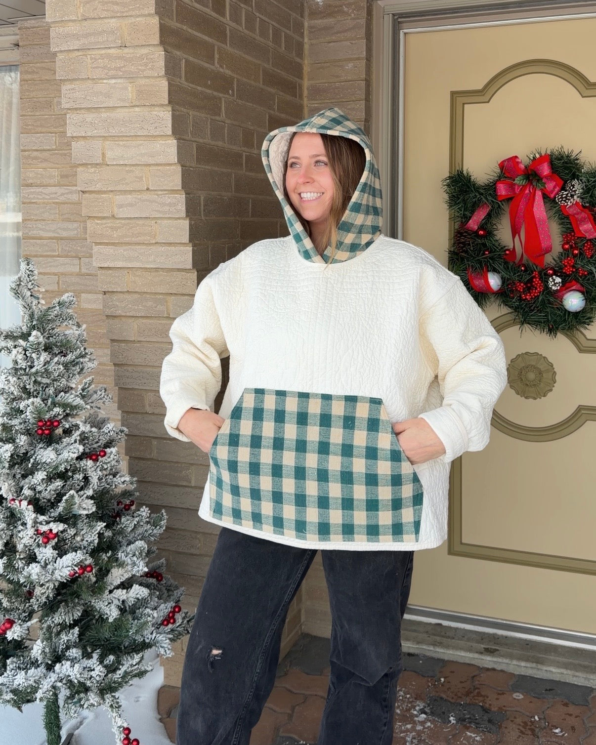 L/XL - gingham & quilted combo jacket