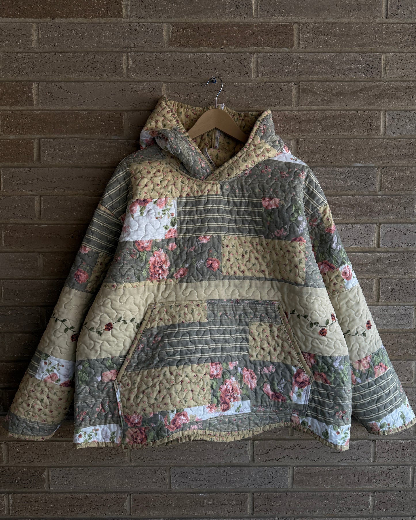 XL - Floral Tan Quilt Hoodie