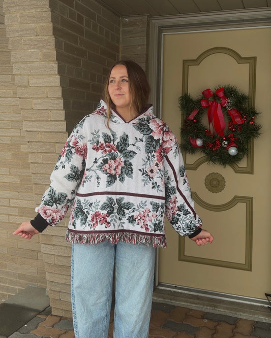L - Floral Woven Hoodie