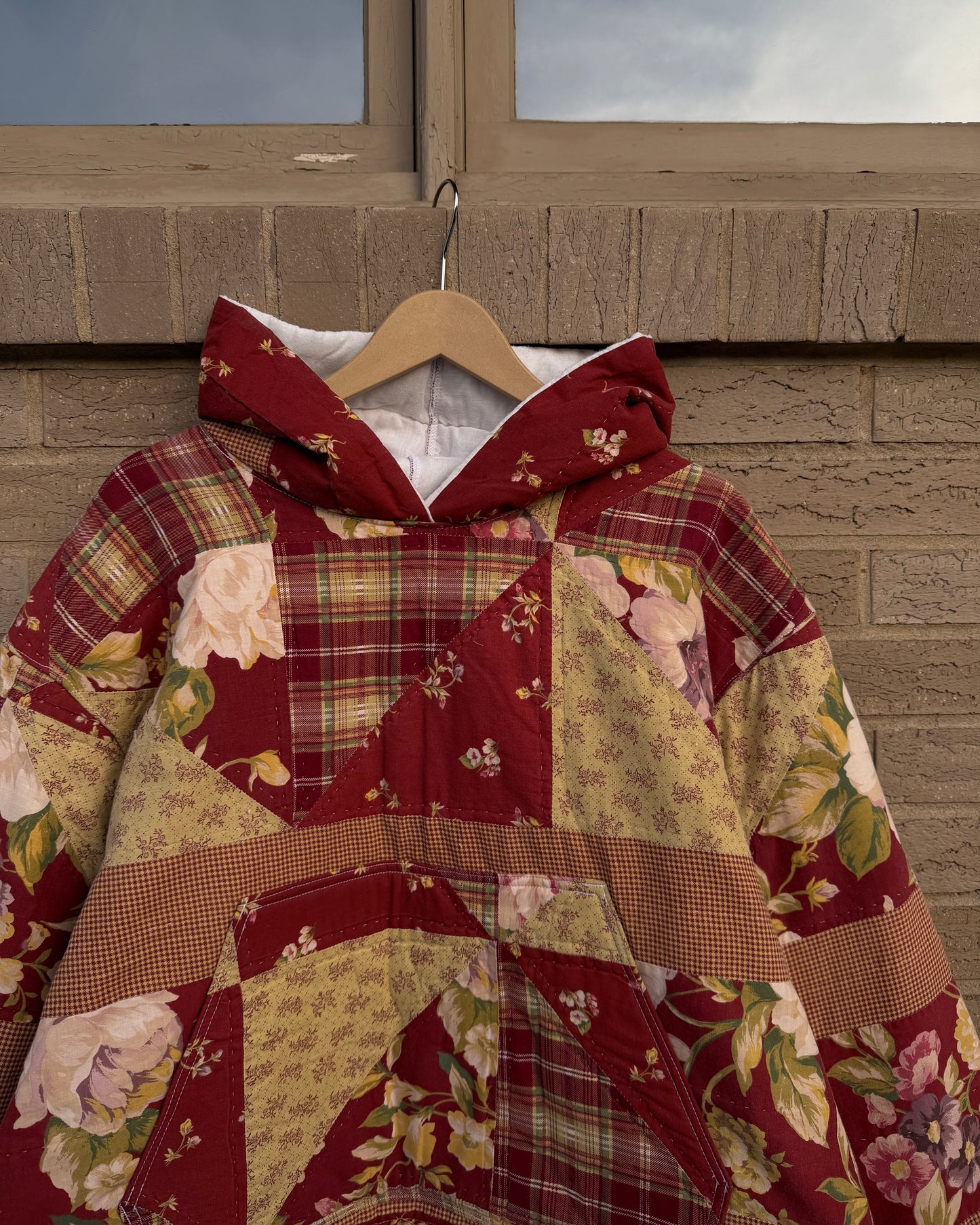 XL - red floral quilted hoodie