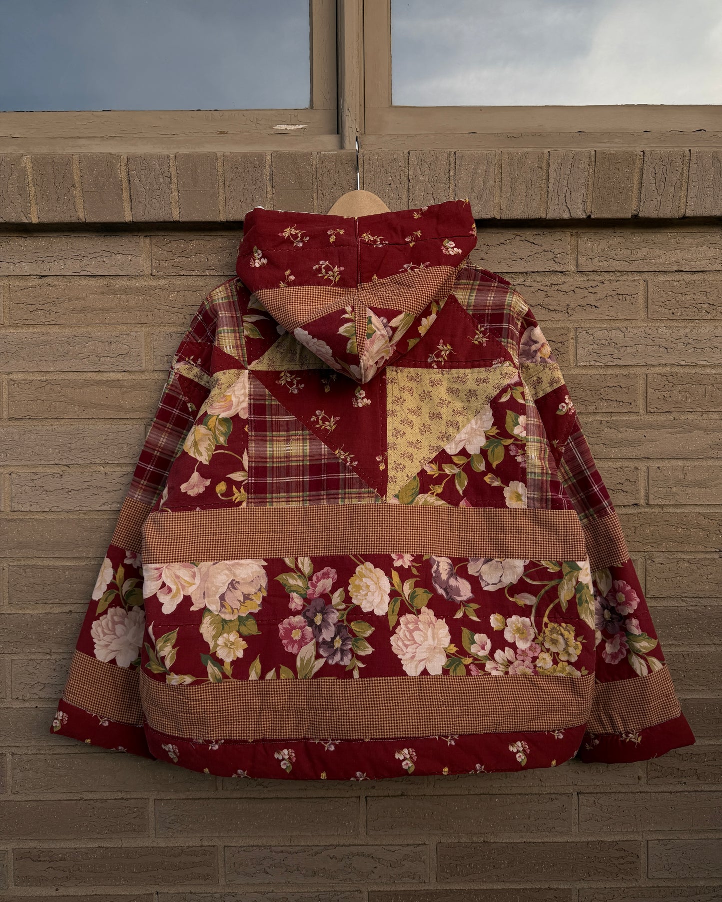 XL - red floral quilted hoodie
