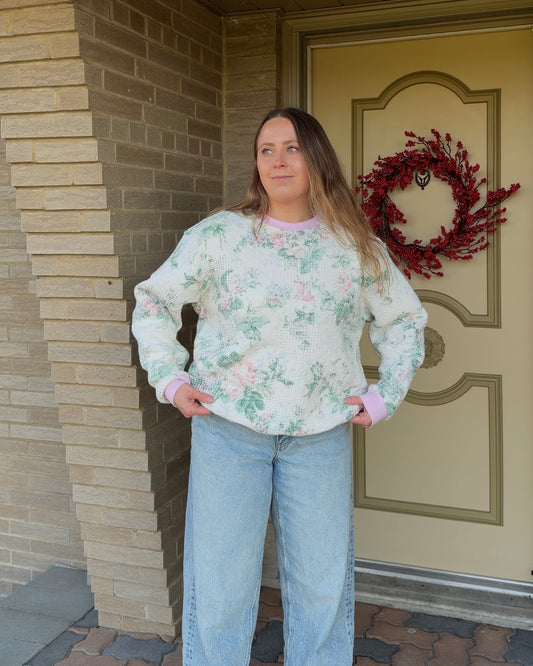 M - Floral Woven Crewneck